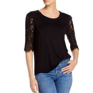 ⚡K & C Womens Crew Neck Lace Sleeve Top Black Size M